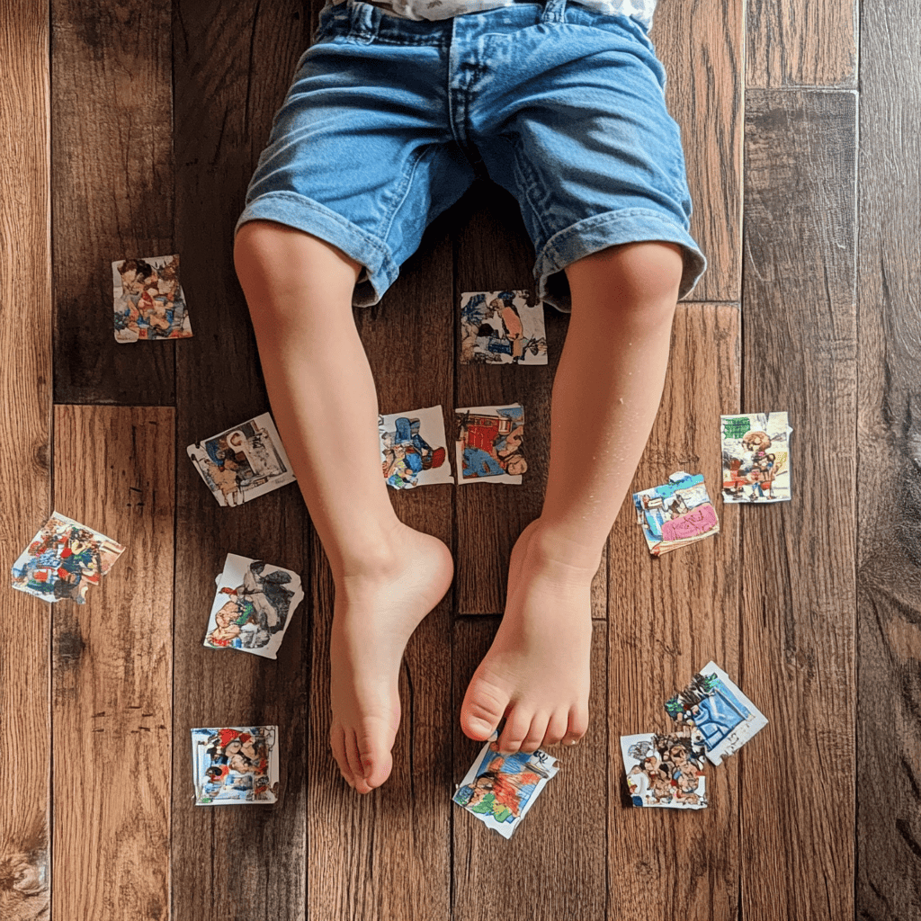 Child on the floor playing with S sound articulation worksheets